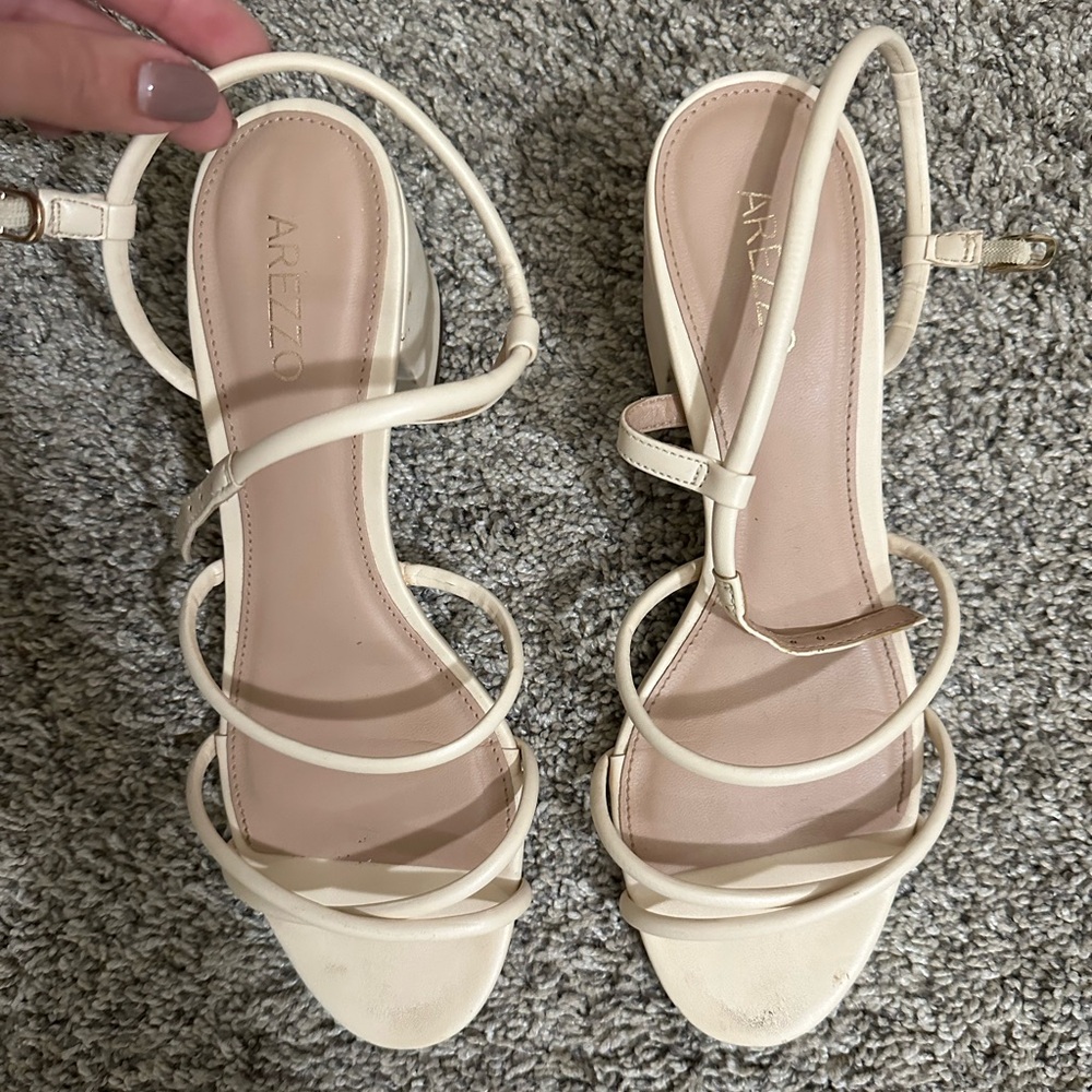 Arezzo Mid heel off white sandals